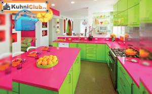 Кухня-в-зелено-розовом-цвете
